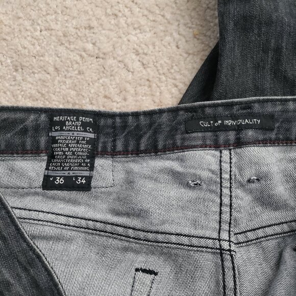 Cult of Individuality 36 Mens Black Denim Cut Off Raw Hem MODIFIED Shorts READ - Picture 6 of 6